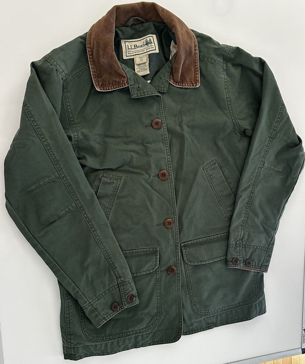 Vintage L.L.Bean Chore Jacket Womens XSmall Green Canvas Corduroy Collar Outdoor